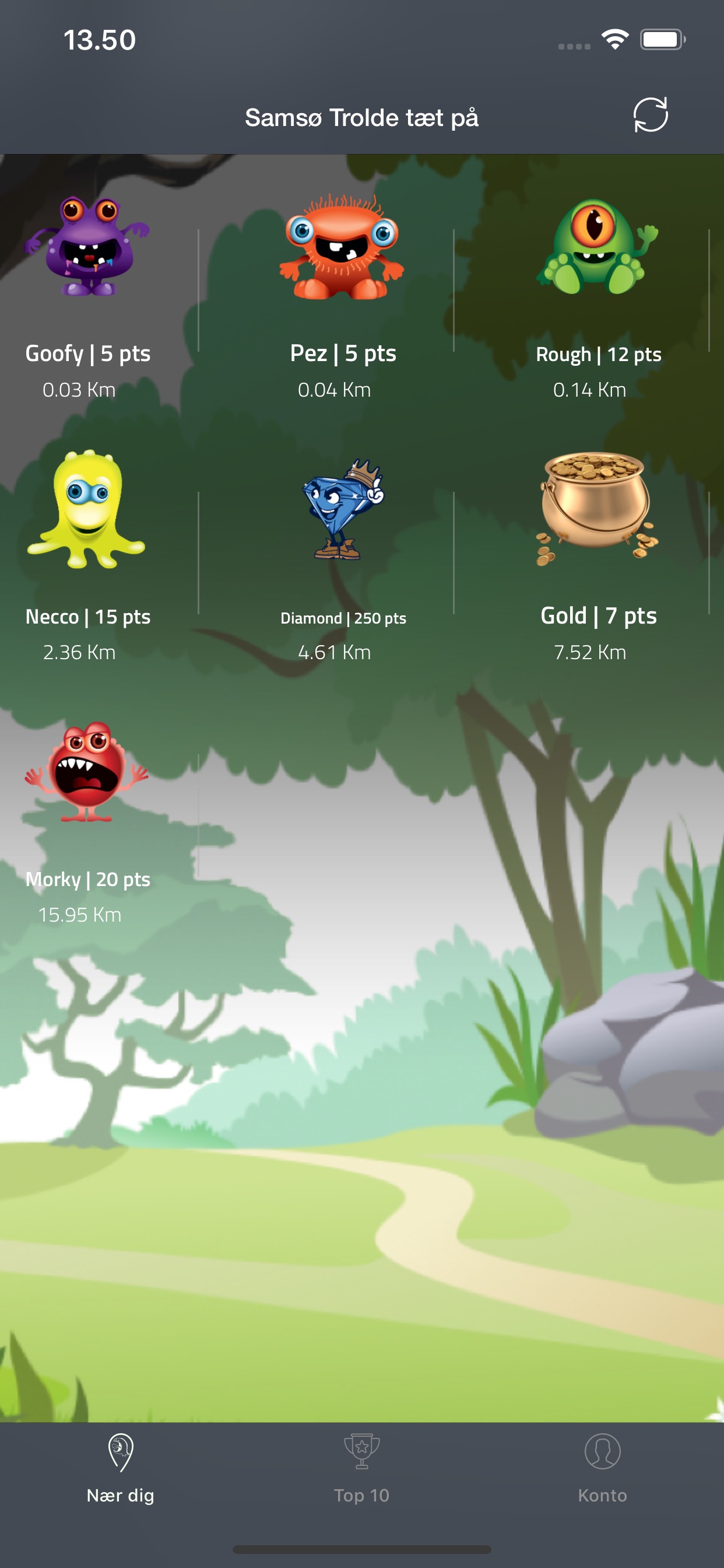 Trolde oversigt i appen